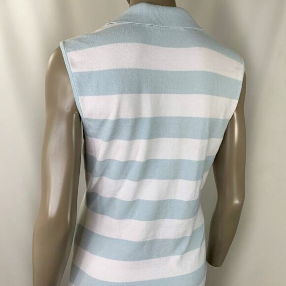 JUST FAB New Striped Sleeveless Knit T Shirt Dress Collared Size M Green White - Picture 9 of 12